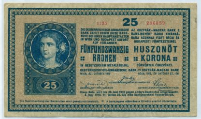25 Kronen / Korona 1918 série 1125 (číslovač s patkou)