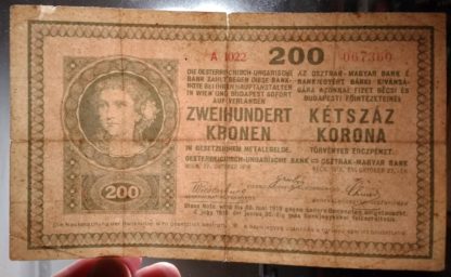 200 Kronen / Korona 1918 série A 1022 (rakouské vydání - rub bez rastru) - Image 3