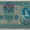 1000 K 1902 přetisk "DEUTSCHÖSTERREICH" + "NOTE ECHT, STEMPEL FALSCH"