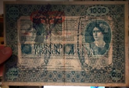 1000 K 1902 přetisk "DEUTSCHÖSTERREICH" + "NOTE ECHT, STEMPEL FALSCH" - Image 3