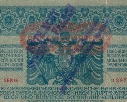 1000 K 1902 přetisk "DEUTSCHÖSTERREICH" + "NOTE ECHT, STEMPEL FALSCH" - Image 2