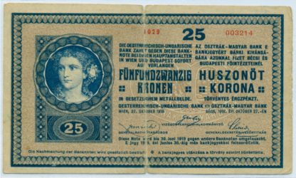 25 Kronen / Korona 1918 série 1029 (číslovač bez patky)