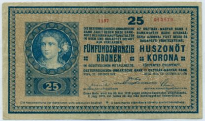25 Kronen / Korona 1918 série 1137 (číslovač s patkou)