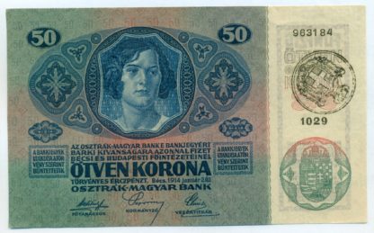 50 K 1914 série 1029 - razítko tzv. Savojský erb