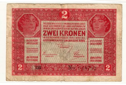2 Kronen / Korona 1917 série 7335 (maďarské vydání) - chybotisk "GENENAL"
