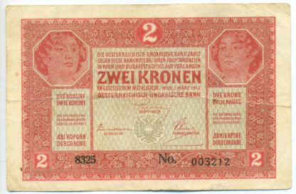2 Kronen / Korona 1917 série 8325 (maďarské vydání) vzácný číslovač - série nad 8000