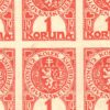 100x kolek 1 K 1919 k označení prvních československých bankovek (nerozstříhaný arch s původním lepem) - vzácné