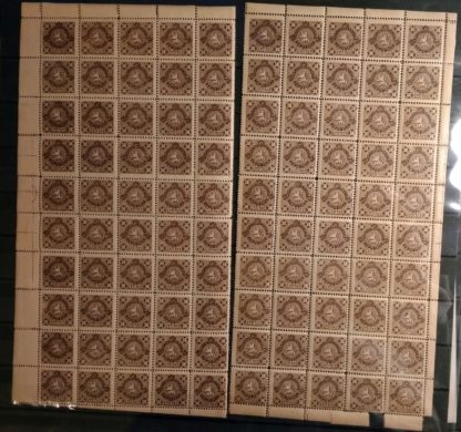100x kolek 50 h 1919 k označení prvních československých bankovek (nerozstříhaný arch s původním lepem) - vzácné - Image 2