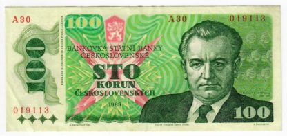 100 Kčs 1989 série A 30 (vzácnější vyšší série)