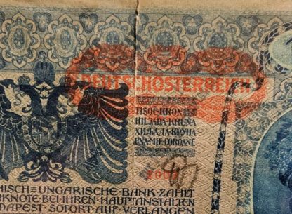 1000 K 1902 přetisk "DEUTSCHÖSTERREICH" + "NOTE ECHT, STEMPEL FALSCH" (Kopírovat) - Image 3