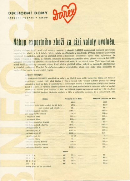 Darex - upozornění (leták) - Nákup exportního zboží za cizí valuty uvolněn.